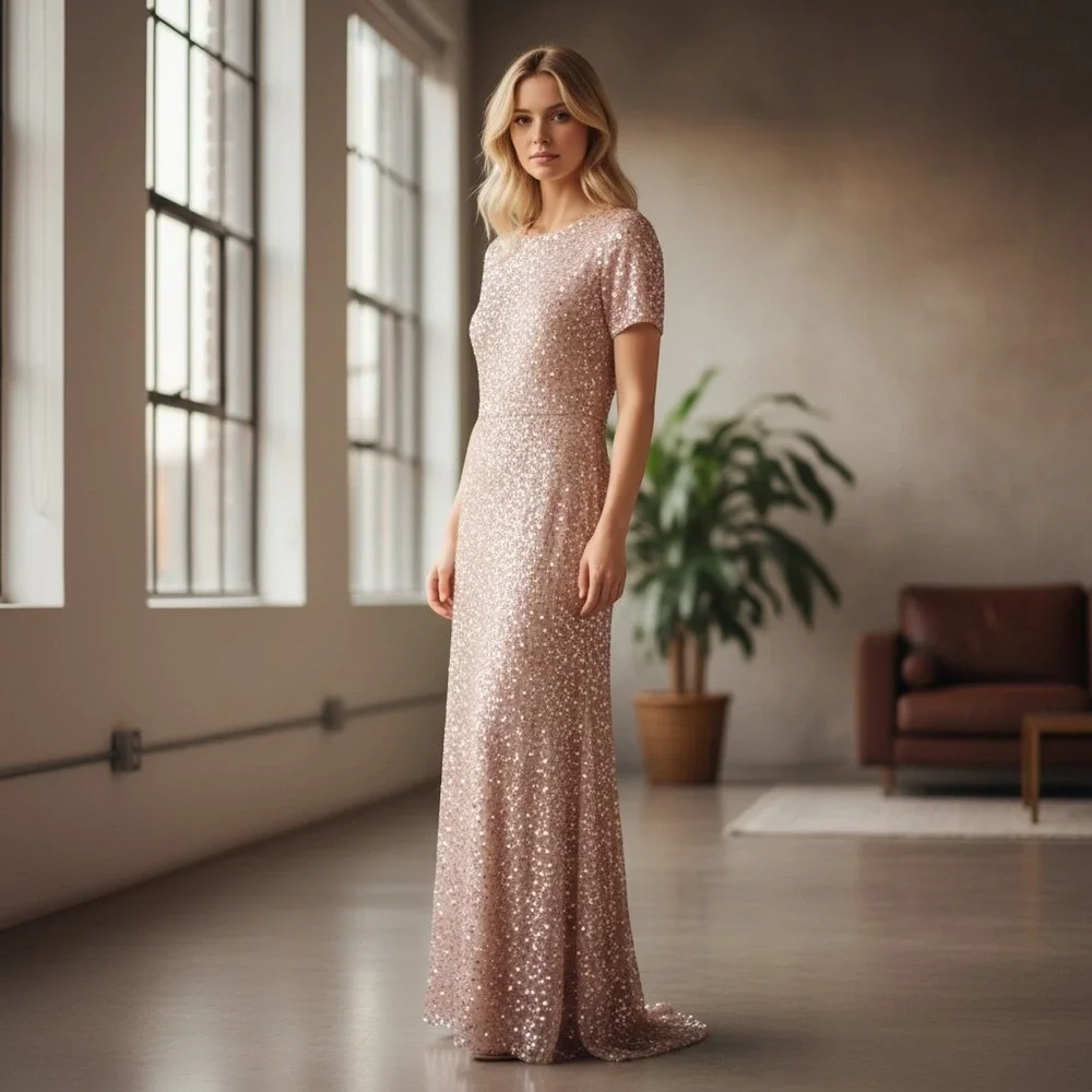 Adrianna Papell Sequin Gown 10 Blush NWT Scoop Back‎ Beaded Evening Dress